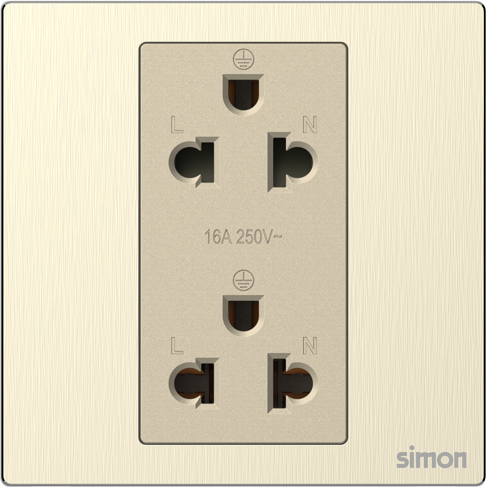 Module ổ cắm đôi 3 chấu chuẩn Âu Mỹ màu vàng mặt kim loại Simon M7 661287M-2C