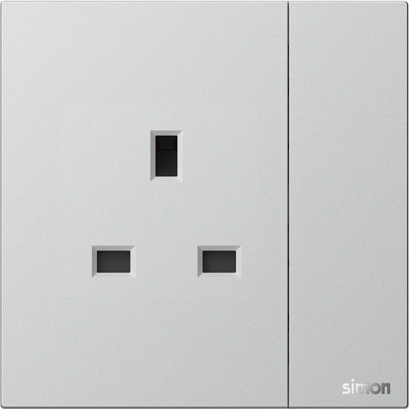 Module Ổ cắm chuẩn Anh kèm công tắc màu Bạc Simon M7 661382-6R đế vuông