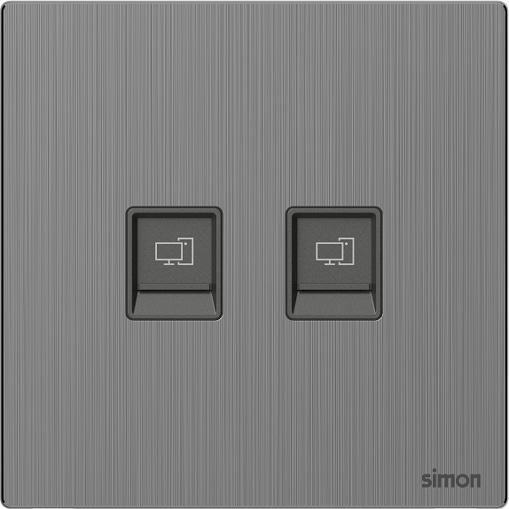 M7 Metal- Bộ ổ cắm mạng Cat6 đôi (Brushed Grey) Simon 665228M-2B
