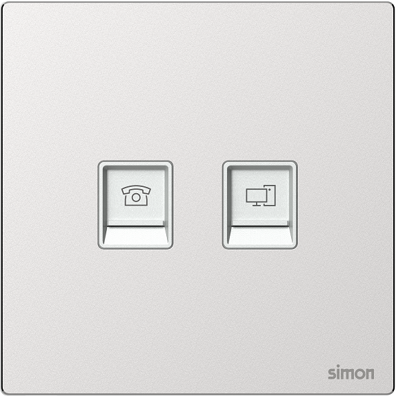 M7 Metal- Bộ ổ cắm điện thoại + mạng Cat6 (Frosted Sliver) Simon 665229M-2A
