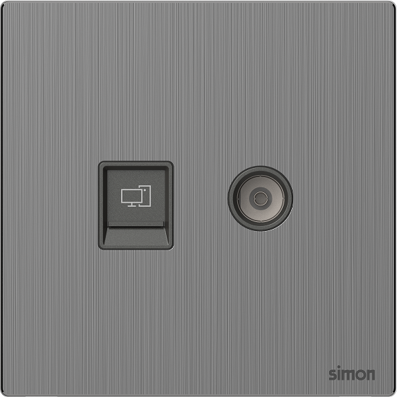 M7 Metal- Bộ ổ cắm TV+ mạng Cat6 (Brushed Grey) Simon 665302M-2B