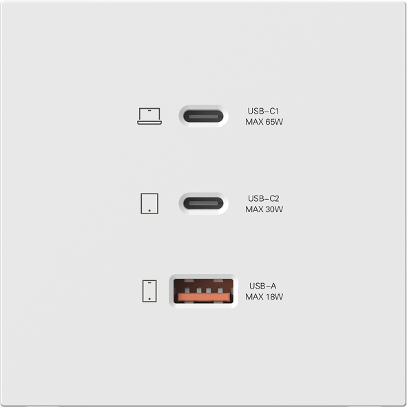 Module Ổ sạc USB(5V 2.4A)+TYPE-C(65W) Simon M7 66E722 Màu Trắng