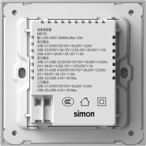 Module Ổ cắm USB(5V 2.4A)+TYPE-C(65W) màu Bạc Simon M7 66E722-6R