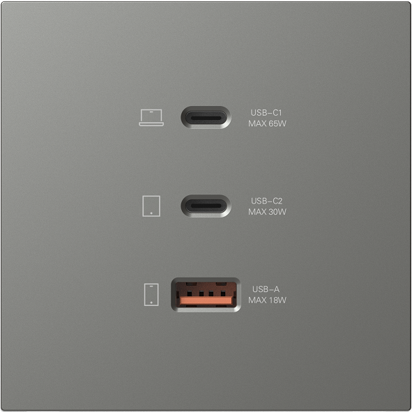 M7 AIR- Bộ ổ USB(5V 2.4A)+TYPE-C(65W) (Platinum Grey) Simon 66E722-6Q