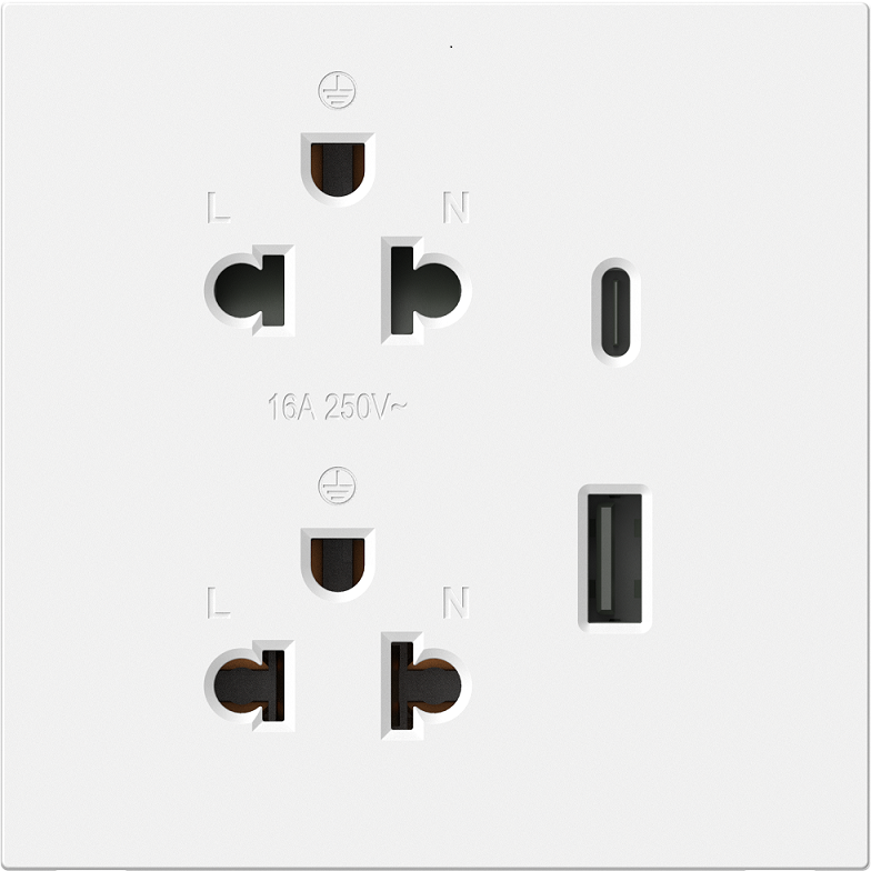 Module ổ cắm đôi 3 chấu 16A chuẩn Âu Mỹ kèm Sạc USB và TypeC Simon M7 66E7251 màu Trắng