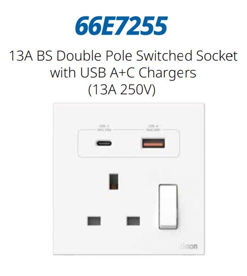 Module Ổ cắm 3 chấu Chuẩn Anh kèm Sạc USB và TypeC Simon M7 66E7255 Màu Trắng