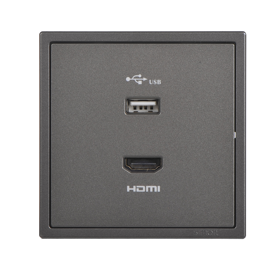 Ổ cắm USB và HDMI màu xám Simon I7 700494-61 lắp chuẩn đế vuông