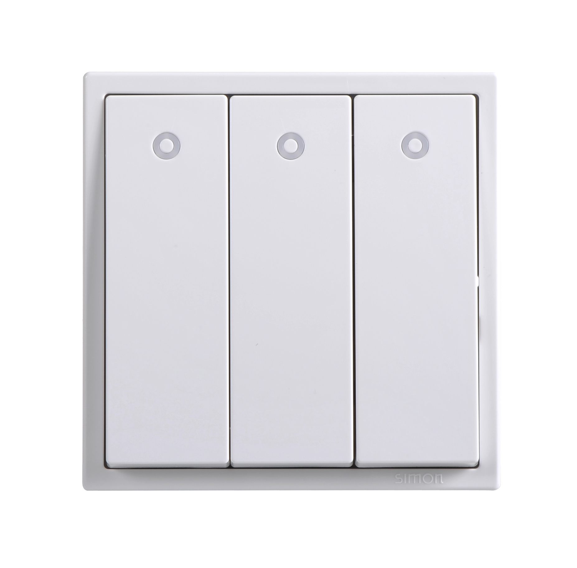 Công tắc ba 2 chiều màu trắng có đèn LED Simon I7 701034 lắp đế vuông
