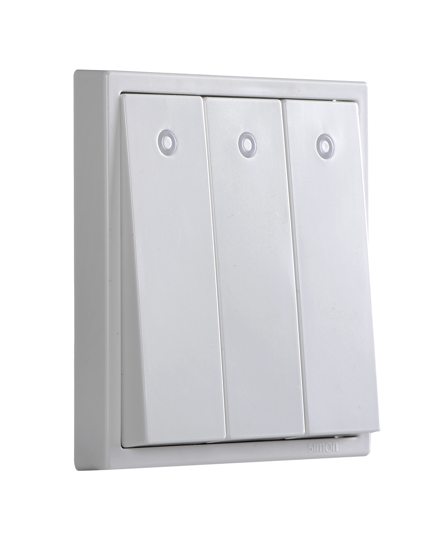 Công tắc ba 2 chiều màu trắng có đèn LED Simon I7 701034 lắp đế vuông