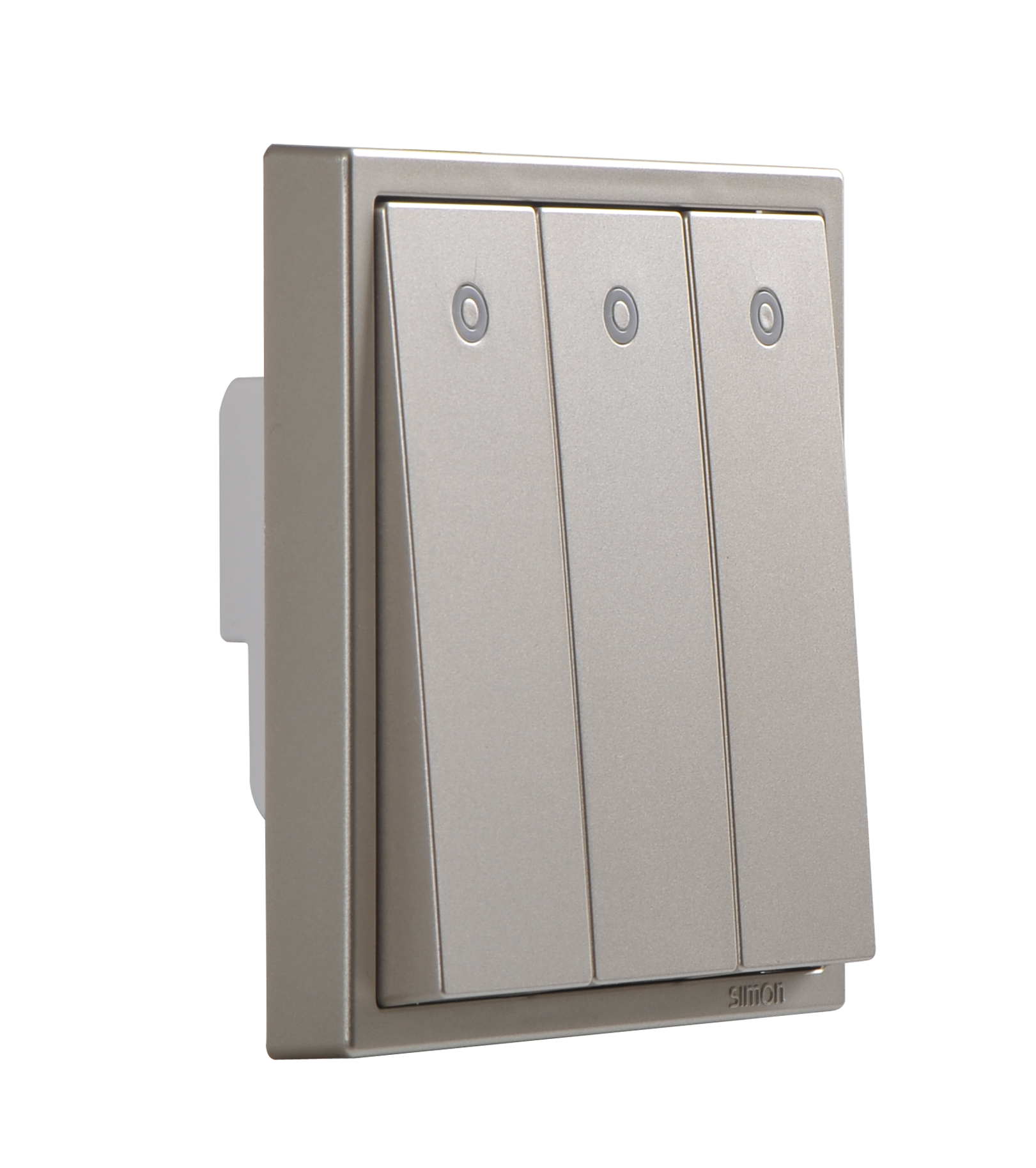 Công tắc ba 2 chiều có đèn LED Simon I7 701034-46 màu sâm panh đế vuông