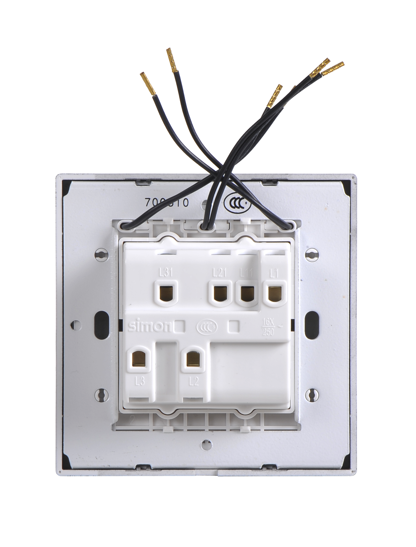 Công tắc ba 1 chiều có đèn LED Simon I7 701033-61 màu xám đế vuông