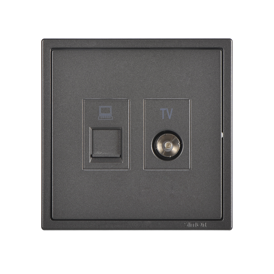 Ổ cắm Tivi và dữ liệu mạng Cat.6e màu xám Simon I7 705302-61 chuẩn vuông
