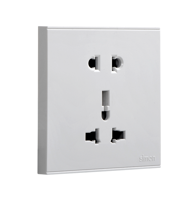 E6- Bộ Ổ cắm 3 chấu đa tiêu chuẩn 10A và ổ cắm 2 chấu dùng cho chấu tròn và dẹt (Grey) Simon 721080-61