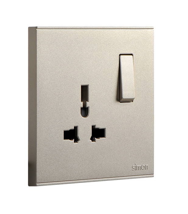 E6- Bộ Ổ cắm đơn đa tiêu chuẩn 10A kèm công tắc (Champagne) Simon 721089-46