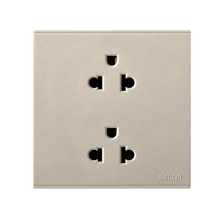 E6- Bộ Ổ cắm đôi chuẩn Âu-Mỹ 16A (Champagne) Simon 721287-46 Màu sâm panh