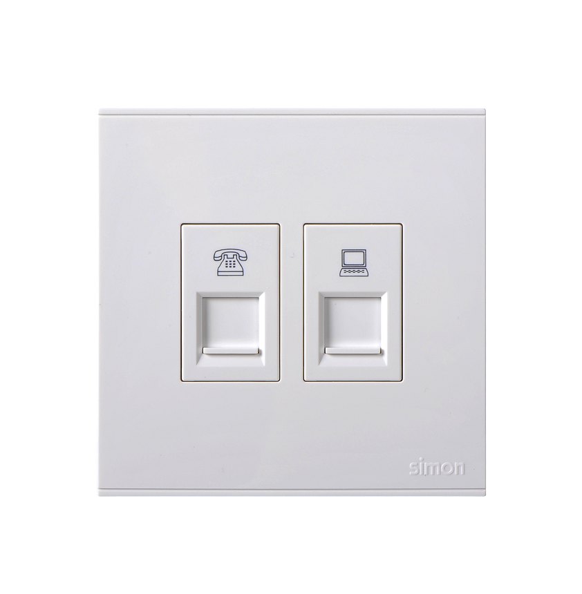 E6- Bộ ổ cắm điện thoại và dữ liệu Cat6e Simon 725229 Màu trắng
