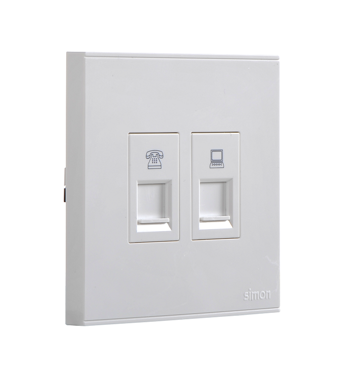 E6- Bộ ổ cắm điện thoại và dữ liệu Cat6e Simon 725229 Màu trắng