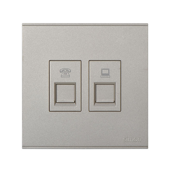 E6- Bộ ổ cắm điện thoại và dữ liệu Cat6e (Champagne) Simon 725229-46 Màu sâm panh