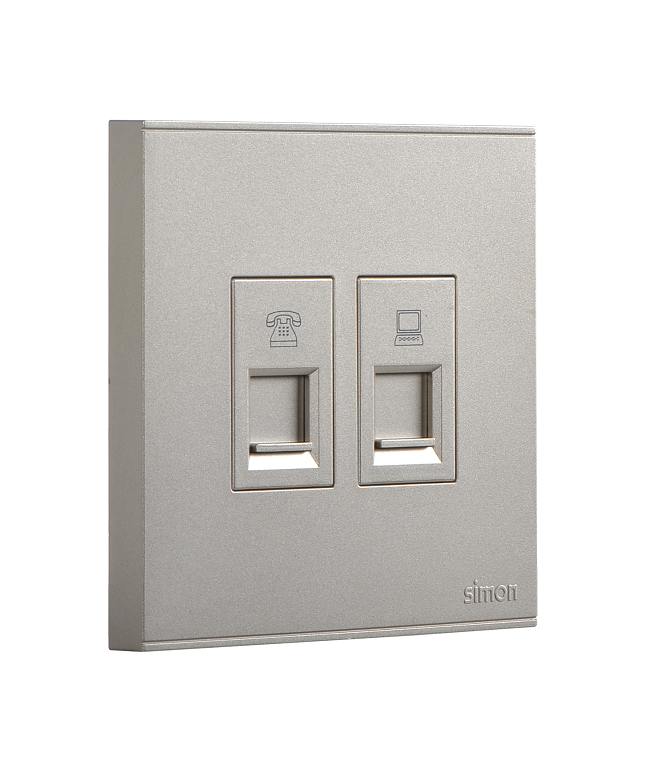 E6- Bộ ổ cắm điện thoại và dữ liệu Cat6e (Champagne) Simon 725229-46 Màu sâm panh
