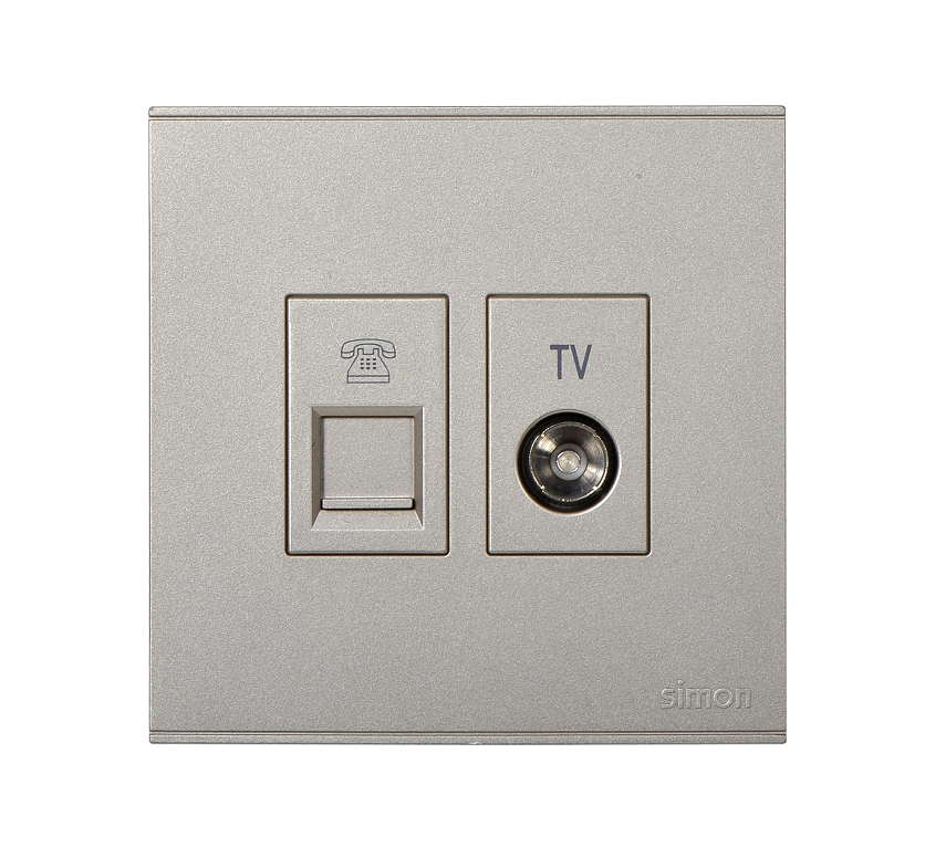 E6- Bộ ổ cắm TV và điện thoại (Champagne) Simon  725301-46 Màu sâm panh