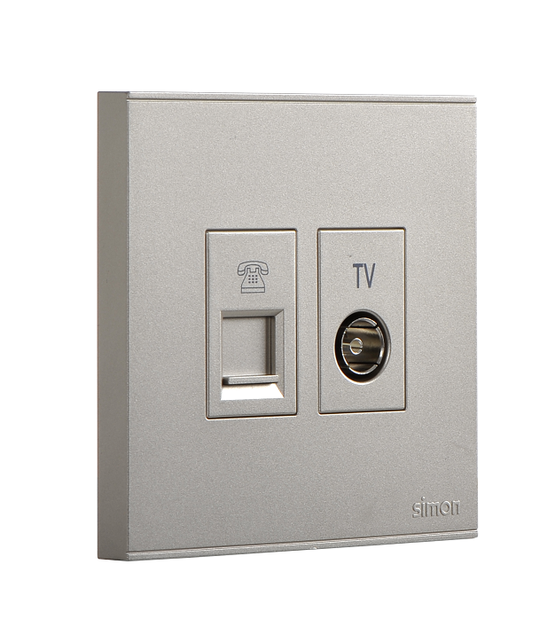 E6- Bộ ổ cắm TV và điện thoại (Champagne) Simon  725301-46 Màu sâm panh