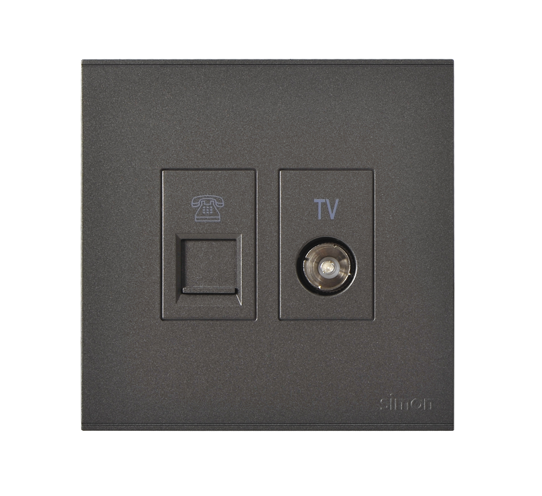 E6- Bộ ổ cắm TV và điện thoại (Grey) Simon 725301-61 Màu xám