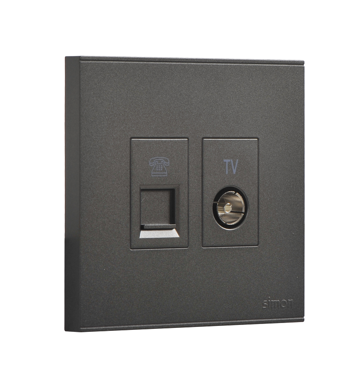E6- Bộ ổ cắm TV và điện thoại (Grey) Simon 725301-61 Màu xám