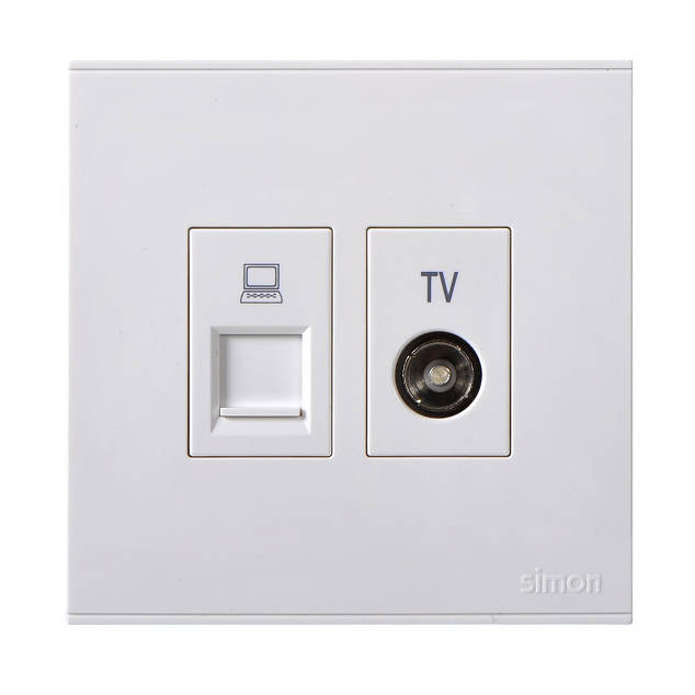 E6- Bộ ổ cắm Tv và dữ liệu Cat6e Simon 725302 Màu trắng