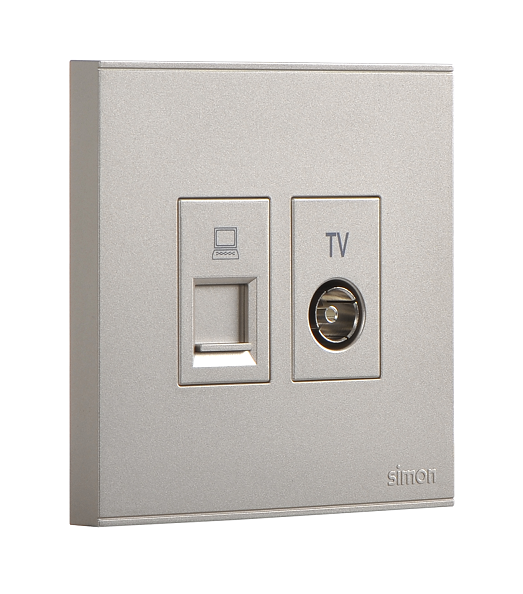 E6- Bộ ổ cắm Tv và dữ liệu Cat6e (Champagne) Simon 725302-46 Màu sâm panh
