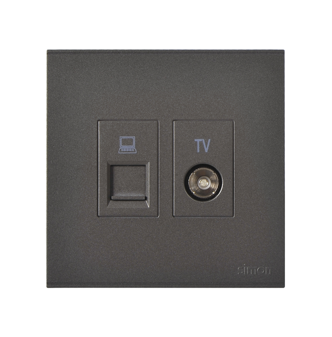 E6- Bộ ổ cắm Tv và dữ liệu Cat6e (Grey)  Simon 725302-61 Màu xám