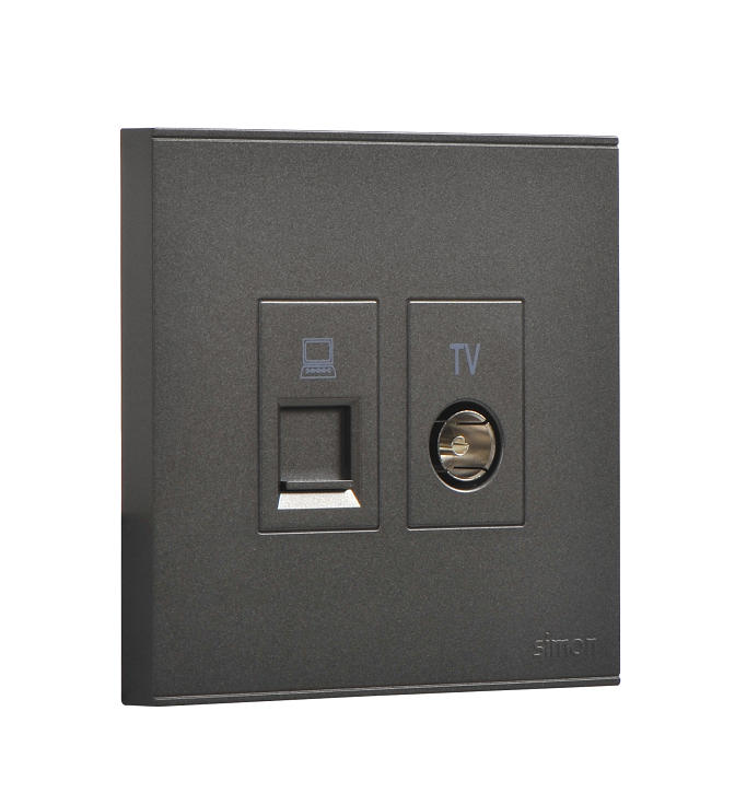 E6- Bộ ổ cắm Tv và dữ liệu Cat6e (Grey)  Simon 725302-61 Màu xám