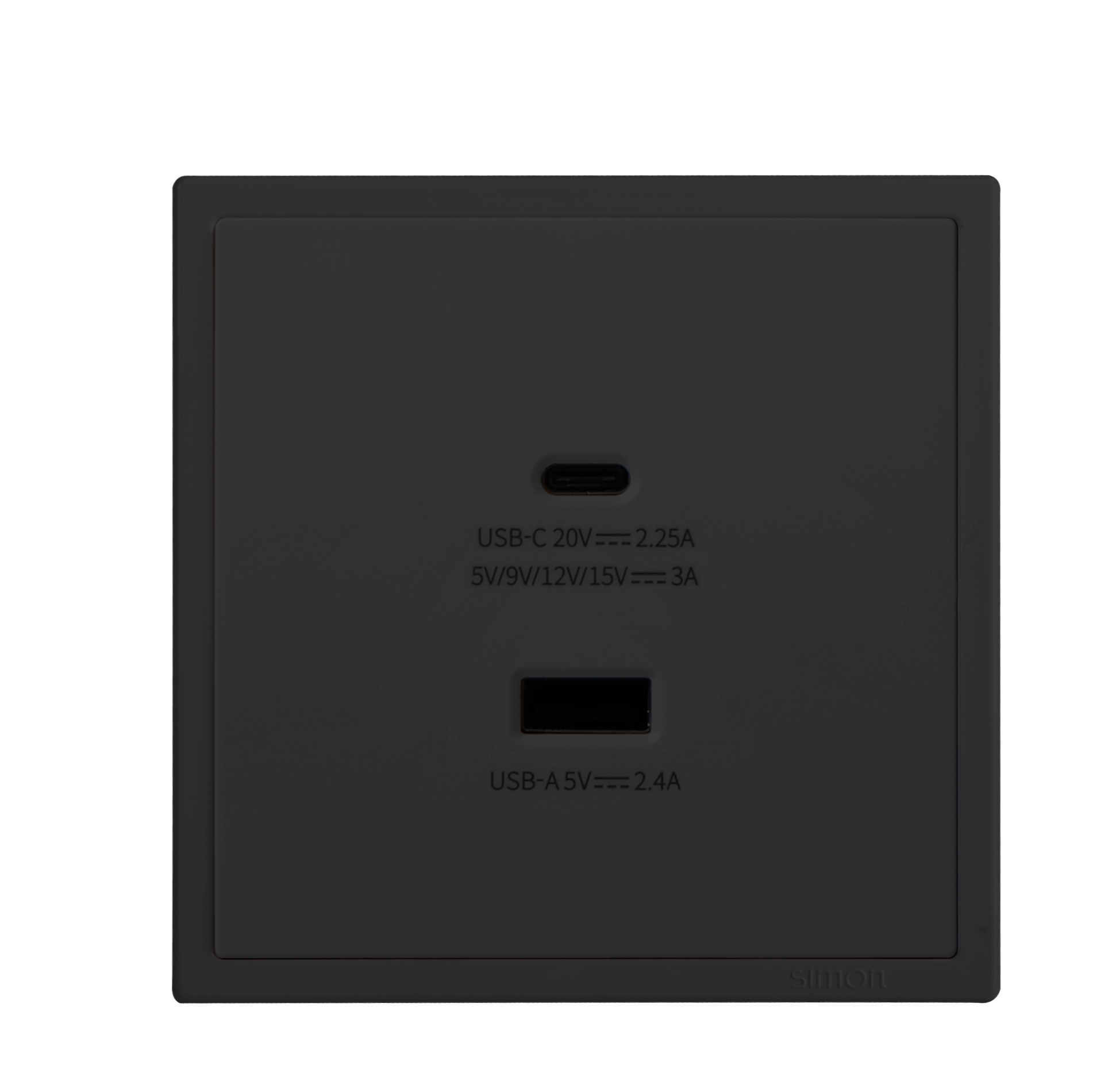 Ổ cắm sạc USB 5V, 24,A và type C 45W Simon vuông I7 70E727-26 màu đen