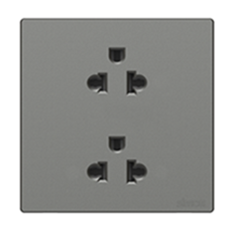 Ổ cắm đôi 3 chấu Âu Mỹ Simon K3 571287-61 Màu ghi xám lắp chuẩn đế vuông