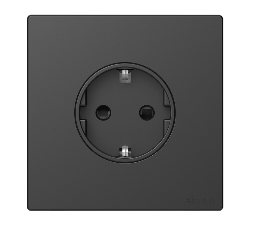 Ổ cắm đơn 16A kiểu Schuko có tiếp địa màu đen Simon S6 581687-26 lắp đế âm vuông