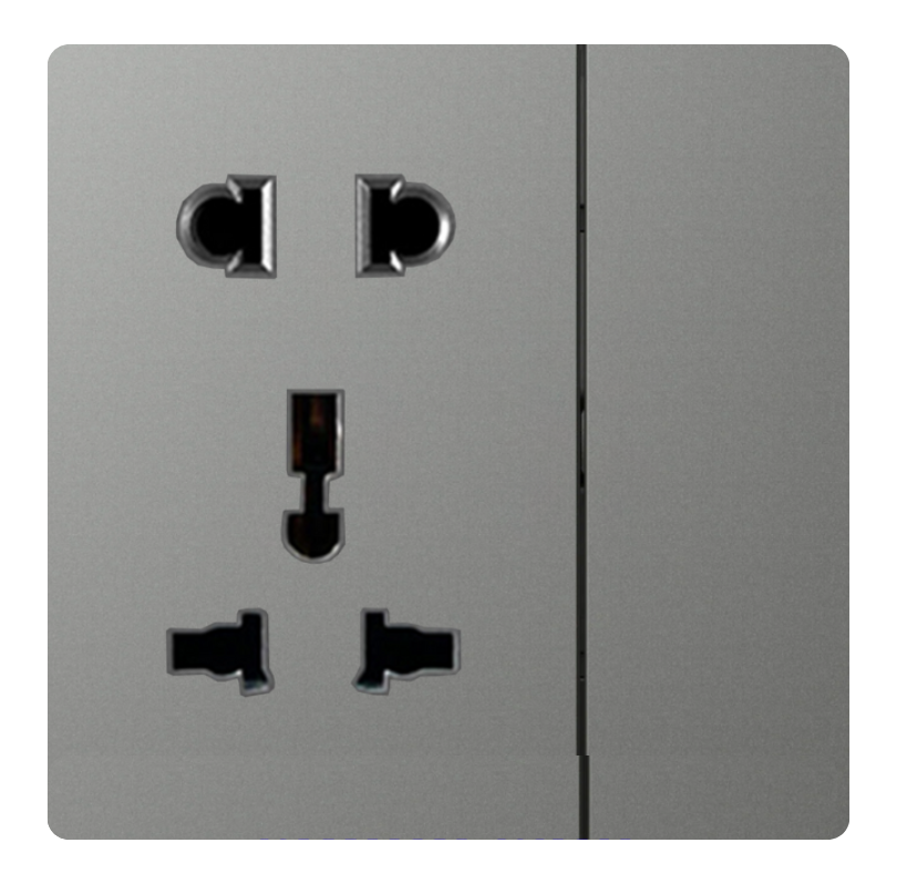 Ổ cắm 2 chấu+ 3 chấu đa năng+ công tắc Simon K3 571080-61 Màu ghi xắm lắp chuẩn đế vuông