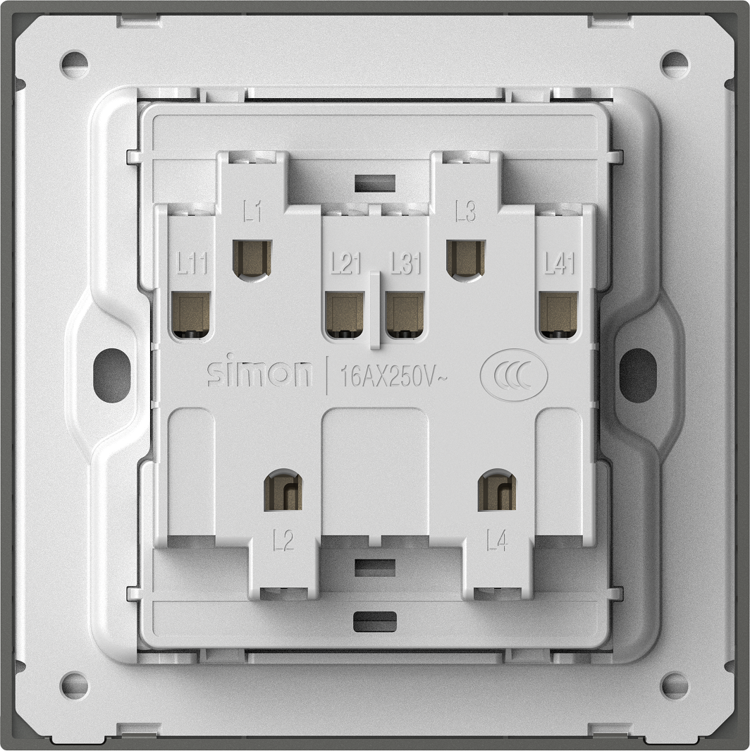 Module công tắc bốn 1 chiều màu Xám Simon M7 661041-6G đế vuông
