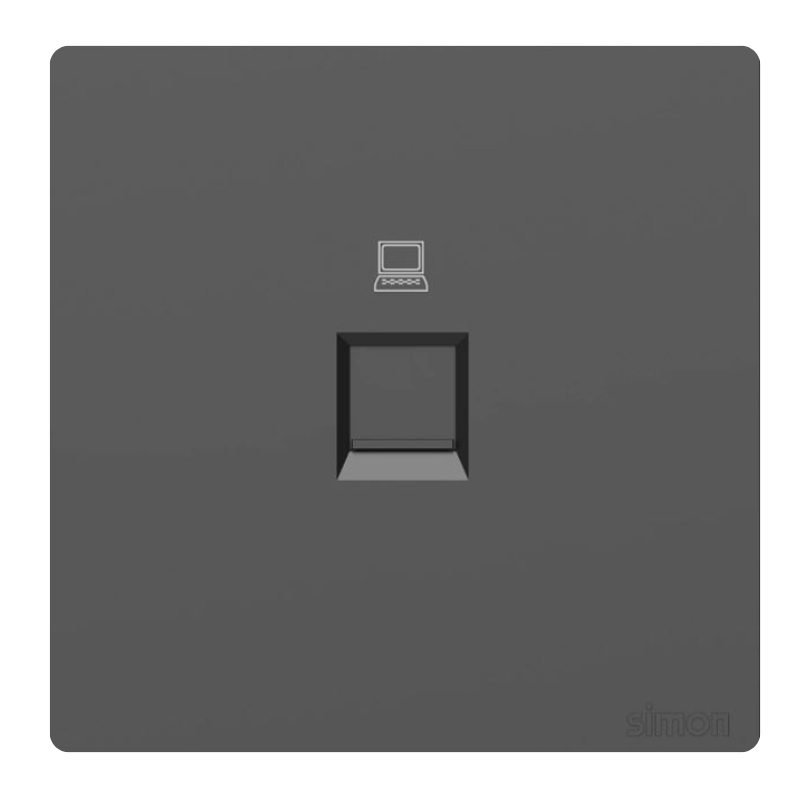 Ổ cắm mạng đơn Simon K3 575218-61 Màu ghi xám lắp chuẩn đế vuông