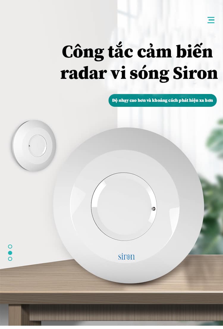 Công tắc cảm ứng rada vi sóng tròn mỏng siêu nhạy lắp nổi trần Siron SR-MS101