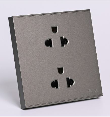 E6- Bộ Ổ cắm đôi chuẩn Âu-Mỹ 16A (Grey) Simon 721287-61 màu xám