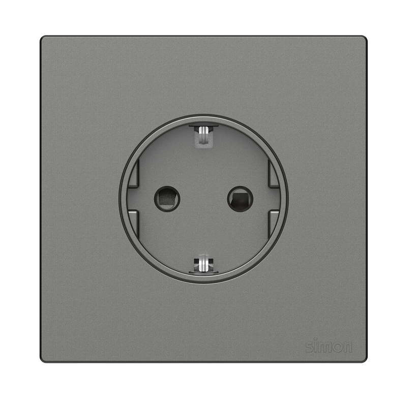 Ổ cắm đơn 16A kiểu Schuko có tiếp địa màu Xám ghi Simon S6 581687-61 lắp đế âm vuông