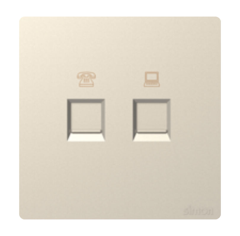 Ổ cắm mạng Cat6 và điện thoại Simon K3 575229-46 Màu sâm panh lắp chuẩn đế vuông