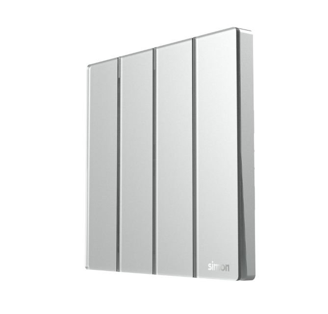Module công tắc bốn 2 chiều màu bạc mặt kính Simon SeriesM7 661042G-4E lắp đế vuông