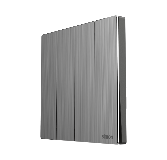 Module công tắc bốn 2 chiều màu ghi xám mặt kim loại Simon M7 661042M-2B lắp đế vuông