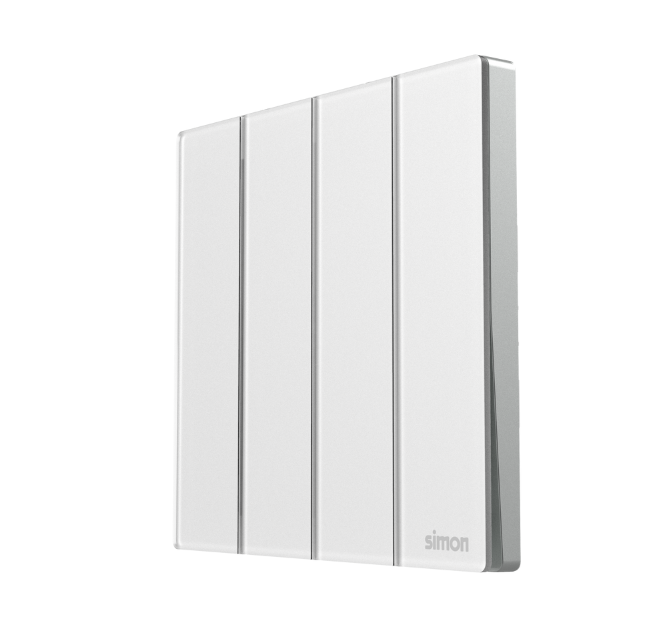 Module công tắc bốn 2 chiều màu trắng mặt kính Simon M7 661042G-4F lắp đế vuông