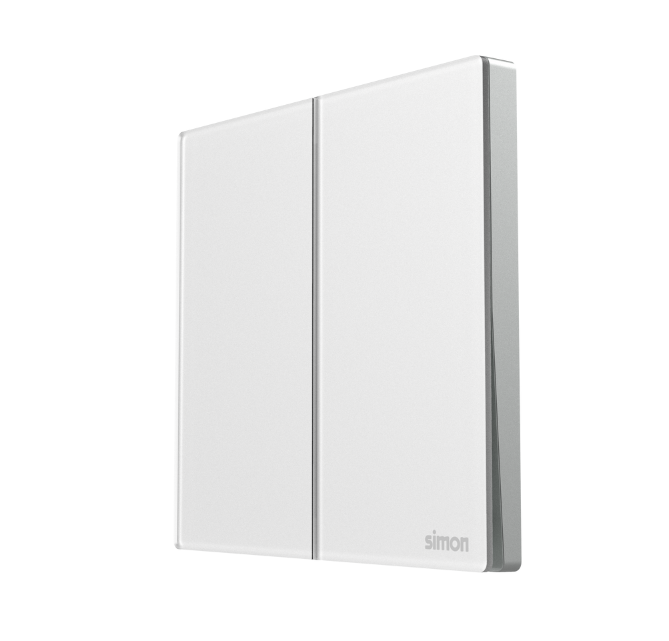 Module công tắc đôi 2 chiều màu trắng mặt kính Simon SeriesM7 661022G-4F lắp đế vuông