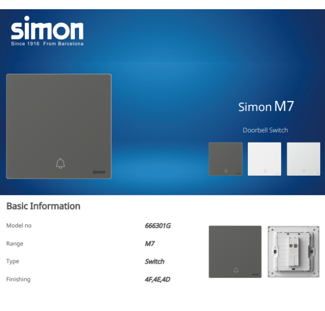 Bộ nút nhấn chuông cửa màu trắng mặt kính Simon M7 666301G-4F lắp đế vuông
