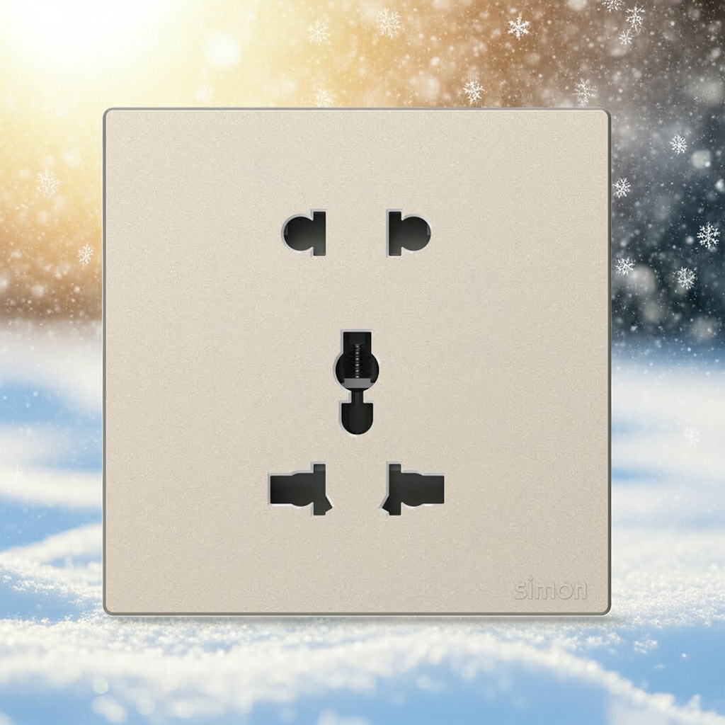 Module Ổ cắm 3 chấu đa năng và 2 chấu màu sâm panh Simon S6 581080V-46 đế vuông