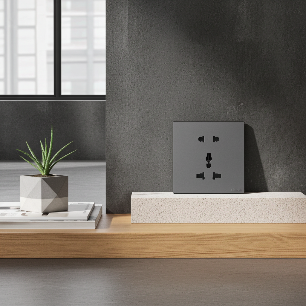 Module Ổ cắm 3 chấu đa năng và 2 chấu màu ghi xám Simon S6 581080V-61 đế vuông