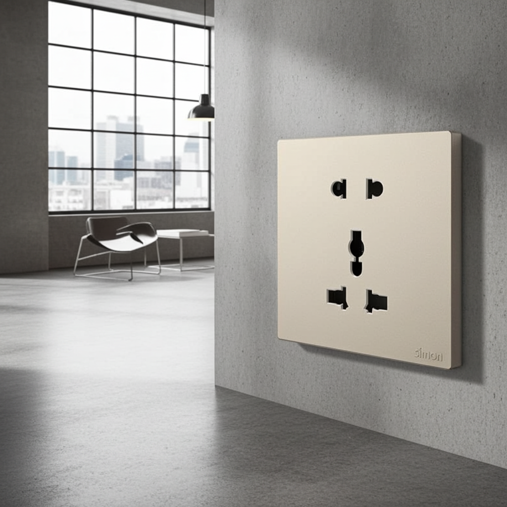 Module Ổ cắm 3 chấu đa năng và 2 chấu màu sâm panh Simon S6 581080V-46 đế vuông