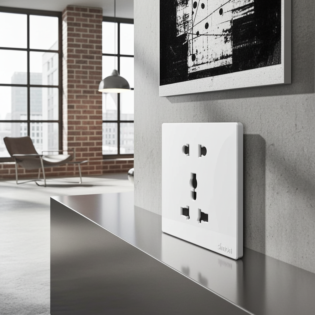 Module Ổ cắm 3 chấu đa năng và 2 chấu màu trắng Simon S6 581080V đế vuông